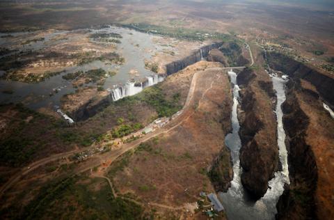 The Victoria Falls is seen from the air following a prolonged drought from the Zimbabwean side at Victoria Falls, Zimbabwe, December 5, 2019. PHOTO BY REUTERS/Mike Hutchings
