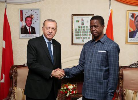 Turkish President Tayyip Erdogan meets with Zambia's President Edgar Lungu at the State House in Lusaka, Zambia, July 28, 2018. PHOTO BY REUTERS/Kayhan Ozer/Turkish Presidential Palace