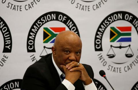 Former Deputy Finance Minister Mcebisi Jonas gestures ahead of the Judicial Commission of Inquiry probing state capture in Johannesburg, South Africa, August 24, 2018. PHOTO BY REUTERS/Siphiwe Sibeko