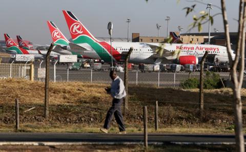 Kenya Airways planes are seen parked at the Jomo Kenyatta International Airport near Nairobi, Kenya, March 6, 2019. PHOTO BY REUTERS/Thomas Mukoya