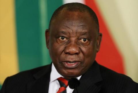 South African President Cyril Ramaphosa speaks during a news conference after a meeting with his Nigerian counterpart Muhammadu Buhari, in Pretoria, South Africa, October 3, 2019. PHOTO BY REUTERS/Siphiwe Sibeko