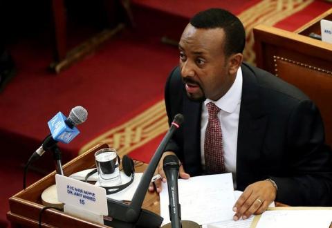 Ethiopia's newly elected Prime Minister Abiy Ahmed addresses the House of Peoples' Representatives in Addis Ababa, Ethiopia, April 19, 2018. PHOTO BY REUTERS/Tiksa Negeri