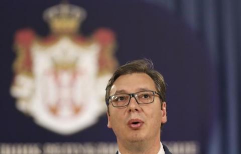 Serbian President Aleksandar Vucic talks during a news conference where he nominates Ana Brnabic as the country's new Prime Minister in Belgrade, Serbia, June 15, 2017. PHOTO BY REUTERS/Marko Djurica
