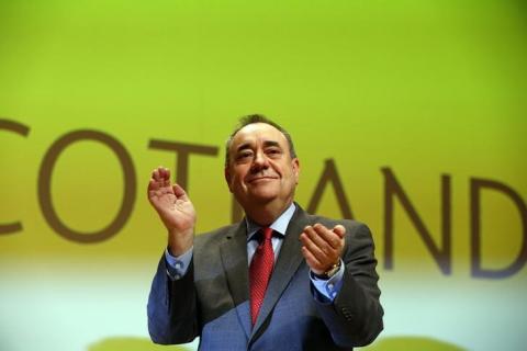 Scotland's First Minister; and now former leader of the Scottish National Party; Alex Salmond, reacts during his speech at the SNP's annual conference in Perth, Scotland, November 14, 2014. PHOTO BY REUTERS/Cathal McNaughton