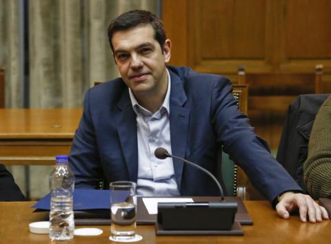 Greek Prime Minister Alexis Tsipras attends a cabinet meeting at the parliament building in Athens, February 21, 2015. PHOTO BY REUTERS/Kostas Tsironis