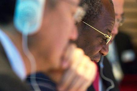 Guinea's President Alpha Conde participates in a meeting on the Ebola crisis during the IMF-World Bank annual meetings in Washington, October 9, 2014. PHOTO BY REUTERS/Jonathan Ernst