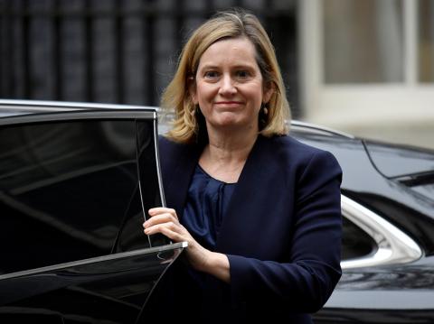 Britain's Work and Pensions Secretary, Amber Rudd, arrives in Downing Street, in central London, Britain, December 6, 2018. PHOTO BY REUTERS/Toby Melville