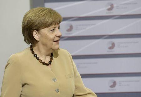 Germany's Chancellor Angela Merkel arrives to the Eastern Partnership Summit session in Riga, Latvia, May 22, 2015. PHOTO BY REUTERS/Ints Kalnins