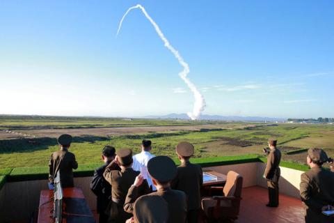 North Korean leader Kim Jong Un watches the test of a new-type anti-aircraft guided weapon system organised by the Academy of National Defence Science in this undated photo released by North Korea's Korean Central News Agency (KCNA), May 28, 2017. PHOTO BY REUTERS/KCNA
