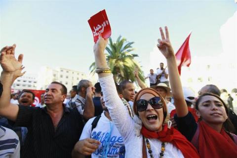 Anti-government protesters rally for the dissolution of the Islamist-led government in Sfax, 170 miles (270 km) southeast of Tunis