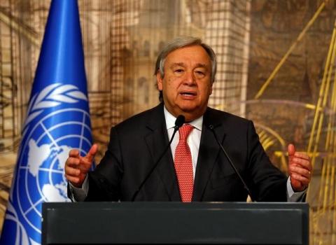 U.N. Secretary-General Antonio Guterres speaks during a news conference in Istanbul, Turkey, February 10, 2017. PHOTO BY REUTERS/Murad Sezer