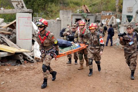 U.S. Army and China's People's Liberation Army (PLA) military personnel take part in an exercise of "Disaster Management Exchange" near Nanjing, Jiangsu province, China, November 17, 2018. PHOTO BY REUTERS/Aly Song