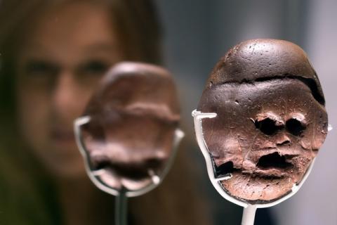The Makapansgat pebble is seen on display as part of the exhibition "South Africa: the Art of a Nation", at the British Museum in London, Britain, November 25, 2016. PHOTO BY REUTERS/Andrew Heavens