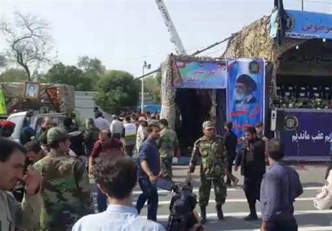 A general view of the attack during the military parade in Ahvaz, Iran, September 22, 2018. PHOTO BY REUTERS/Tasnim News Agency