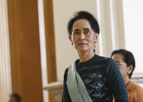 National League for Democracy (NLD) party leader Aung San Suu Kyi arrives at the Union Parliament in Naypyitaw, Myanmar, March 15, 2016. PHOTO BY REUTERS/Soe Zeya Tun