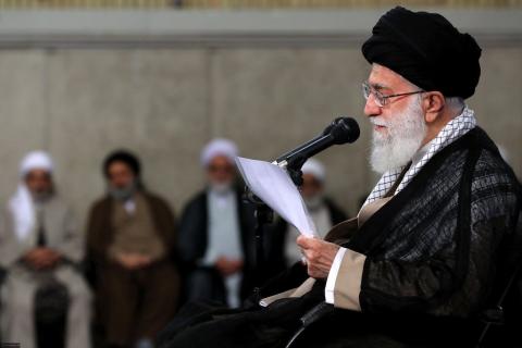 Iran's Supreme Leader Ayatollah Ali Khamenei speaks at the Hussayniyeh of Imam Khomeini in Tehran, Iran, August 13, 2018. PHOTO BY REUTERS/Official Khamenei website