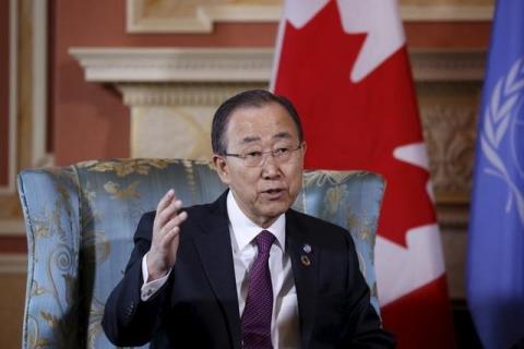 United Nations Secretary-General Ban Ki-moon speaks during a meeting with Canada's Governor General David Johnston (not pictured) at Rideau Hall in Ottawa, Canada, February 12, 2016. PHOTO BY REUTERS/Chris Wattie