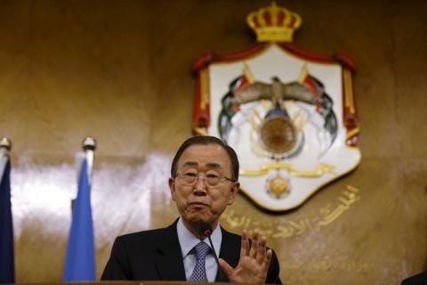 United Nations (U.N.) Secretary-General Ban Ki-moon speaks during a news conference at the Foreign Ministry in Amman, March 27, 2016. PHOTO BY REUTERS/Muhammad Hamed