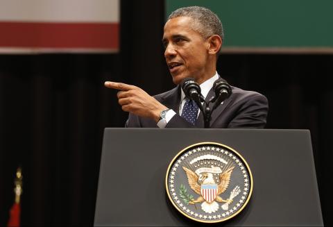 U.S. President Barack Obama delivers a speech at Siri Fort Auditorium in New Delhi, January 27, 2015. PHOTO BY REUTERS/Jim Bourg