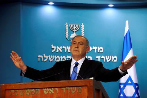 Israeli Prime Minister Benjamin Netanyahu delivers a speech in his Jerusalem office, December 28, 2016. PHOTO BY REUTERS/Baz Ratner
