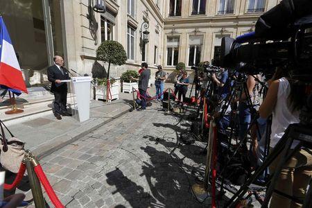 French Interior Minister Bernard Cazeneuve attends a news conference at the Interior ministry in Paris, France, August 22, 2015. PHOTO BY REUTERS/Regis Duvignau