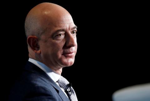 Jeff Bezos, founder of Blue Origin and CEO of Amazon, speaks about the future plans of Blue Origin during an address to attendees at Access Intelligence's SATELLITE 2017 conference in Washington, U.S., March 7, 2017. PHOTO BY REUTERS/Joshua Roberts