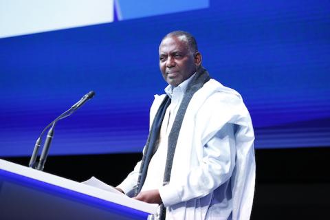 Biram Dah Abeid speaks at the 12th Geneva Summit for Human Rights and Democracy in Geneva, Switzerland, February 18, 2020. PHOTO BY REUTERS/UN Watch