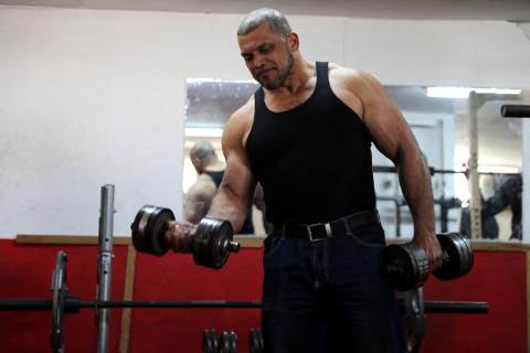 Ibrahim al-Masri, trains at a gym, on his last day as the chief muezzin of the Al-Jazzar Mosque, in Acre, northern Israel, January 31, 2019. PHOTO BY REUTERS/Ammar Awad