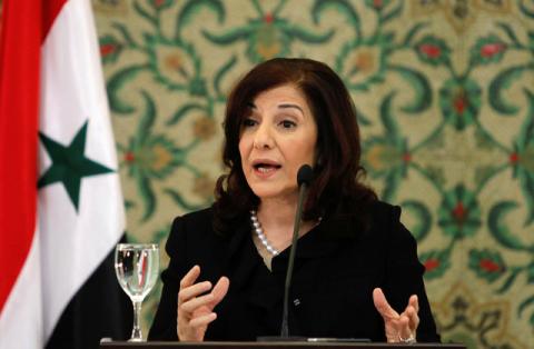 Bouthaina Shaaban, adviser of Syria's President Bashar al-Assad, speaks at a news conference in Damascus, March 24, 2011. PHOTO BY REUTERS/Khaled al-Hariri