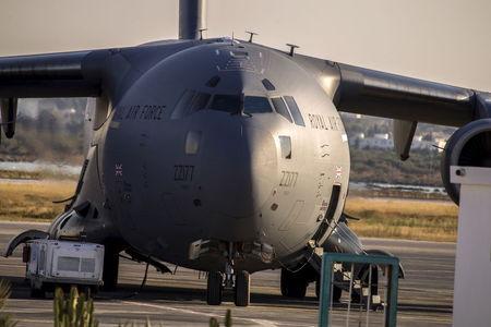 A Royal Air Force (RAF) C17 jet is seen on the tarmac ready to transport British tourists, who were wounded during the Imperial Marhaba hotel attack by a gunman, in Monastir airport, Tunisia, June 29, 2015. PHOTO BY REUTERS/Zohra Bensemra