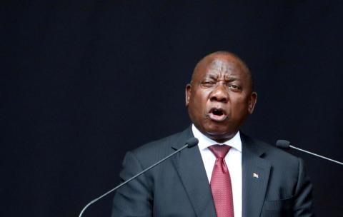 President Cyril Ramaphosa delivers a eulogy at the funeral of Winnie Madikizela-Mandela at the Orlando stadium in Soweto, South Africa, April 14, 2018. PHOTO BY REUTERS/Mike Hutchings