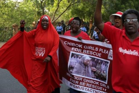 Campaigners from the #BringBackOurGirls group protest in Nigeria's capital Abuja to mark 1,000 days since over 200 schoolgirls were kidnapped from their secondary school in Chibok by Islamist sect Boko Haram, Nigeria, January 8, 2017. PHOTO BY REUTERS/Afolabi Sotunde