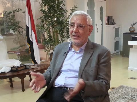 Former presidential candidate Abdel Moneim Abol Fotouh talks during an interview with Reuters, Cairo
