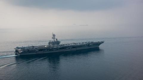 The aircraft carrier USS Carl Vinson (CVN 70) transits the Sunda Strait April 15, 2017. PHOTO BY REUTERS/U.S. Navy Photo by Mass Communication Specialist 2nd Class Sean M. Castellano