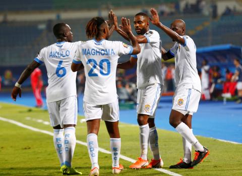 Democratic Republic of Congo's Cedric Bakambu celebrates scoring their third goal with team mates. PHOTO BY REUTERS/Mohamed Abd El Ghany