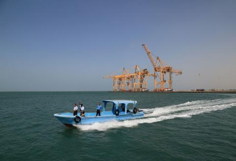 Coast Guard forces are seen on a boat at the Red Sea port of Hodeida, Yemen, November 23, 2018. PHOTO BY REUTERS/Abduljabbar Zeyad