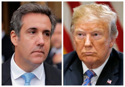 A combination photo shows U.S. President Donald Trump's onetime personal attorney, Michael Cohen and U.S. President Donald Trump from outside federal court in the Manhattan borough of New York City, New York, U.S., April 16, 2018 and in the White House in Washington, U.S., July 18, 2018. PHOTO BY REUTERS/Lucas Jackson, Leah Millis
