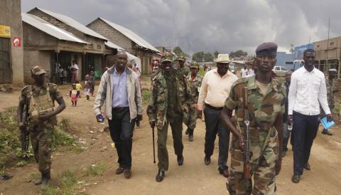 Congolese leaders of the M23 rebels are escorted in Bunagana, in eastern Democratic Republic of Congo