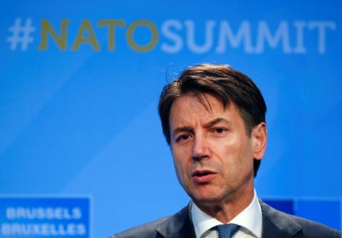 Italian Prime Minister Giuseppe Conte holds a news conference after participating in the NATO Summit in Brussels, Belgium, July 12, 2018. PHOTO BY REUTERS/Darrin Zammit Lupi