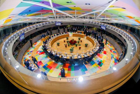General view of the hall during a European Union leaders summit in Brussels, Belgium, December 14, 2018. PHOTO BY REUTERS/Stephane Lecocq