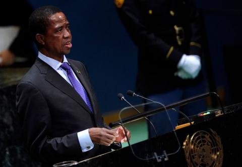 Zambia's President Edgar Chagwa Lungu addresses the 74th session of the United Nations General Assembly at U.N. headquarters in New York City, New York, U.S., September 25, 2019. PHOTO BY REUTERS/Carlo Allegri