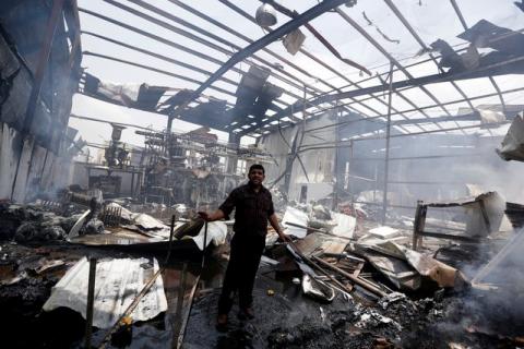 An employee shows the damages at a snack food factory after a Saudi-led air strike hit it in Sanaa, Yemen, August 9, 2016. PHOTO BY REUTERS/Khaled Abdullah