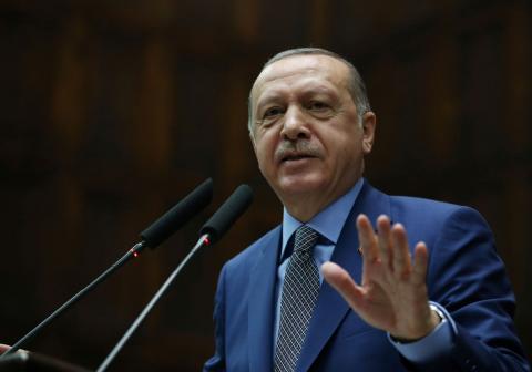 Turkish President Tayyip Erdogan addresses members of parliament from his ruling AK Party (AKP) during a meeting at the Turkish parliament in Ankara, Turkey, October 30, 2018. PHOTO BY REUTERS/Murat Cetinmuhurdar/Presidential Press Office