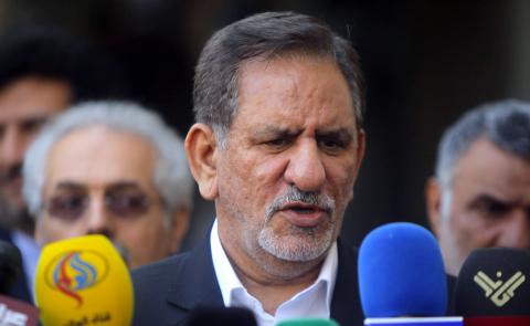 Iranian Vice President Eshaq Jahangiri speaks during a news conference after a meeting with Iraq's top Shi'ite cleric Grand Ayatollah Ali al-Sistani in Najaf, south of Baghdad, February 18, 2015. PHOTO BY REUTERS/Alaa Al-Ma