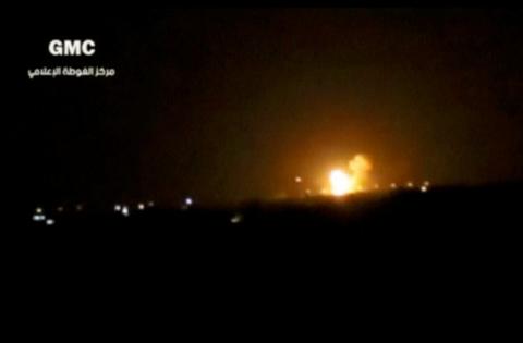 A video posted to social media shows explosions and rising flames, said to be in Damascus. PHOTO BY REUTERS/Social Media Website