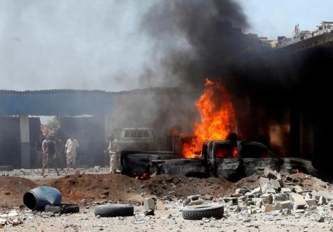 A view of the scene following a car bomb attack in al-Gharbiat in Sirte, Libya, August 18, 2016. PHOTO BY REUTERS/Ismail Zitouny