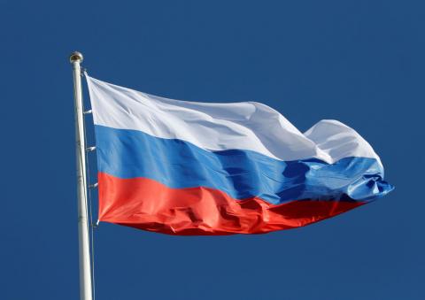 A view shows the state flag of Russia before a meeting of Russian President Vladimir Putin with French President Emmanuel Macron in St. Petersburg, Russia, May 24, 2018. PHOTO BY REUTERS/Grigory Dukor