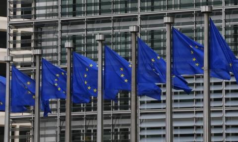 European flags outside the European Commission headquarters in Brussels