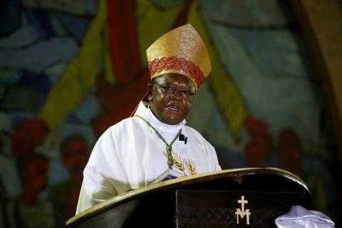 Fridolin Ambongo Besungu, Congolese Roman Catholic Archbishop of Kinshasa speaks during a mass at the Notre Dame de Kinshasa cathedral in Kinshasa, Democratic Republic of Congo, December 24, 2018. PHOTO BY REUTERS/Baz Ratner