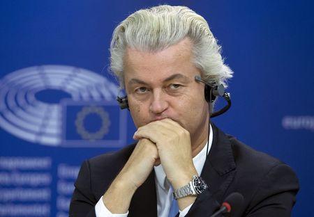 Dutch far-right Party for Freedom (PVV) leader Geert Wilders attends a joint news conference at the European Parliament in Brussels, Belgium, June 16, 2015. PHOTO BY REUTERS/Yves Herman